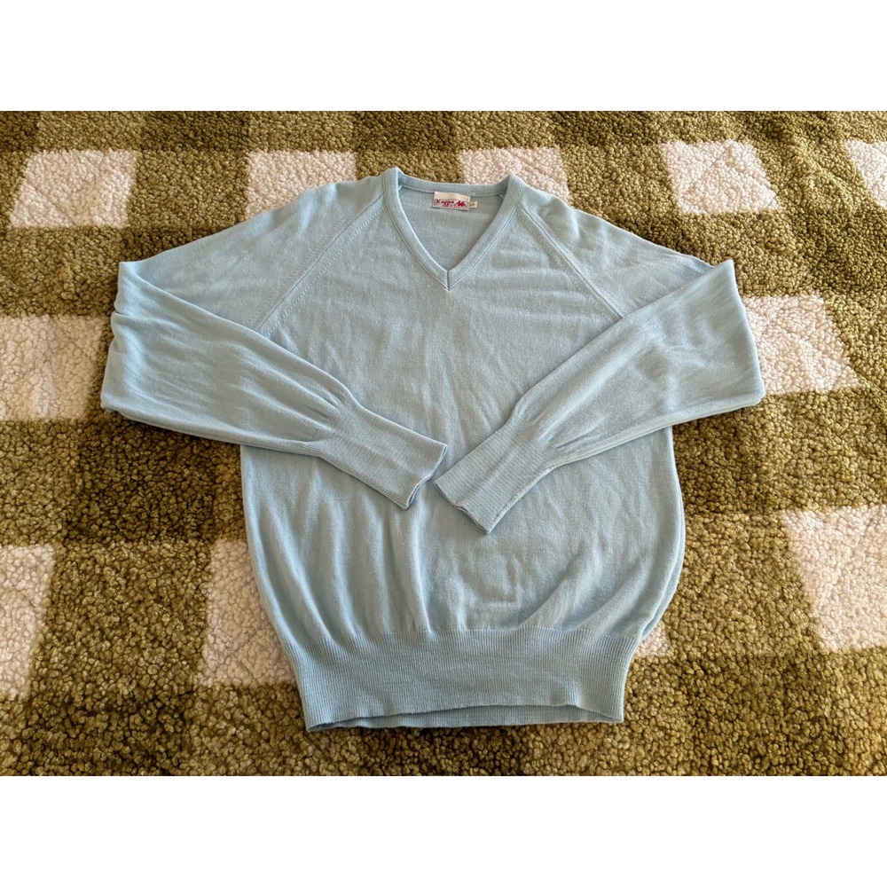 Vintage Kappa V-Neck Sweater Mens Large Baby Blue Orlon Acrylic Made in USA 0669